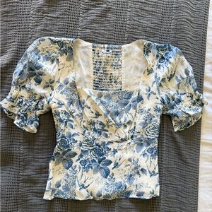 Reformation Blue Floral Blouse